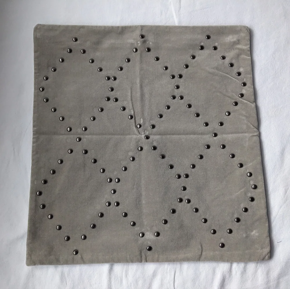 West Elm Diamond Silver Studs Grey Velveteen Pillow Covers - 2